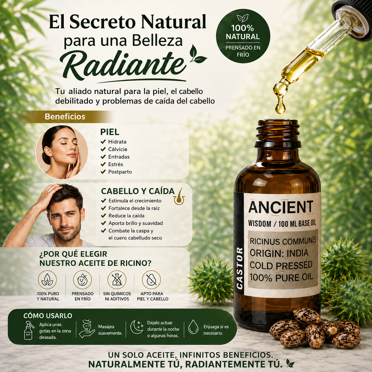 ✨ El dúo imprescindible para el cuidado de tu cabello. Tú Kit Completo de Aceite de Ricino y Aplicador Masajeador