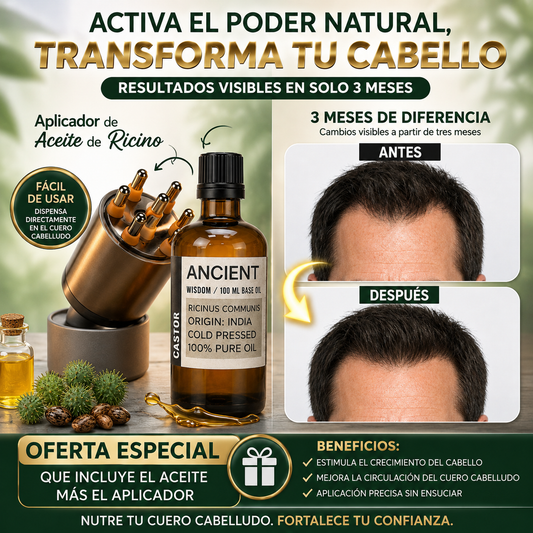 ✨ El dúo imprescindible para el cuidado de tu cabello. Tú Kit Completo de Aceite de Ricino y Aplicador Masajeador